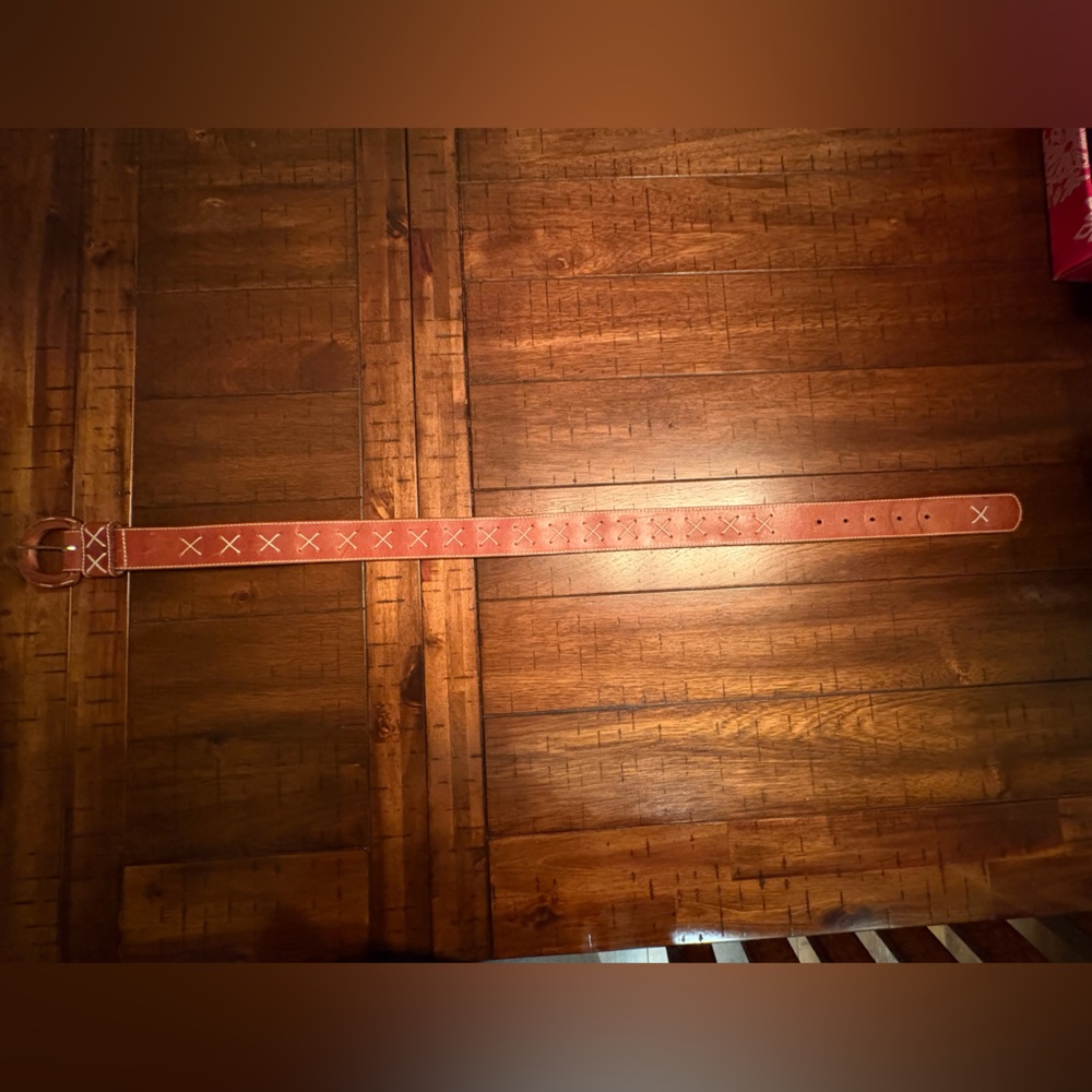 Brown Leather Belt with Stitch Detailing - Size Medium - 35”